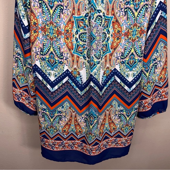 Large Renee C Colorful Boho Blouse Lightweight 3/4 Sleeve Vneck Boho Bohemian - Picture 11 of 12
